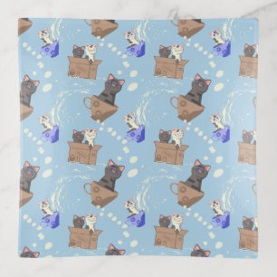 Cats in box and milk drops on blue trinket tray