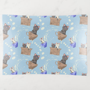 Cats in box and milk drops on blue trinket tray