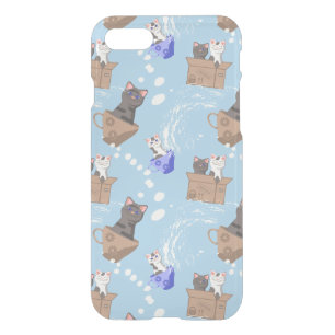 Cats in box and milk drops on blue iPhone SE/8/7 case