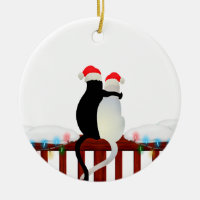 Cats In Caps Christmas Ceramic Ornament