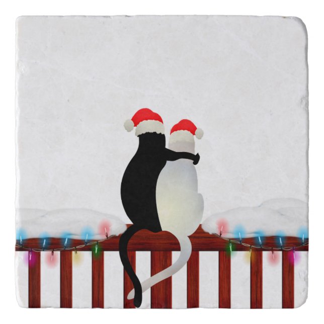 Cats In Caps Christmas Ceramic  Trivet (Front)