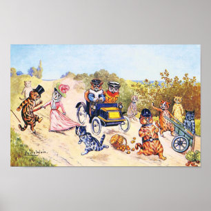 Cats in Car, Louis Wain Poster
