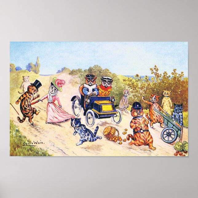 Cats in Car, Louis Wain Poster (Front)