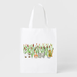 Cats in Cattails Grocery Bag
