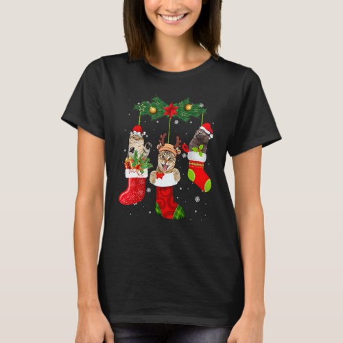 Cats In Christmas Sock Pajamas Family Cat T-Shirt