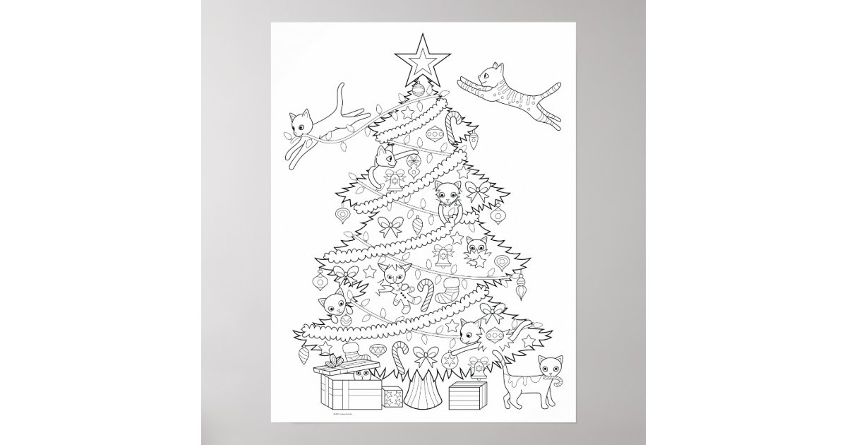 Download Cats in Christmas Tree Coloring Poster | Zazzle.com