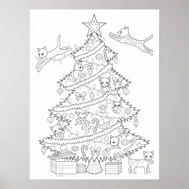Cats in Christmas Tree Coloring Poster | Zazzle