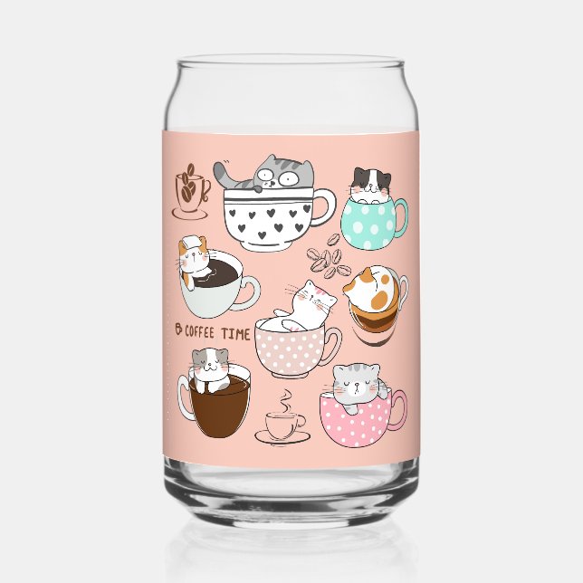 Cats in Coffee Cups Can Glass (Front)