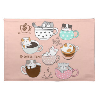  Cats in Coffee Cups Cloth Placemat