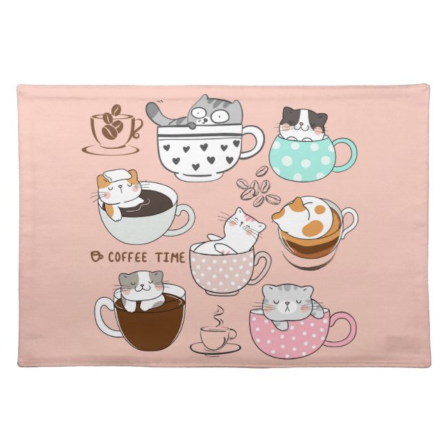  Cats in Coffee Cups Cloth Placemat (Front)
