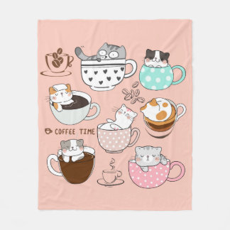 Cats in Coffee Cups Fleece Blanket