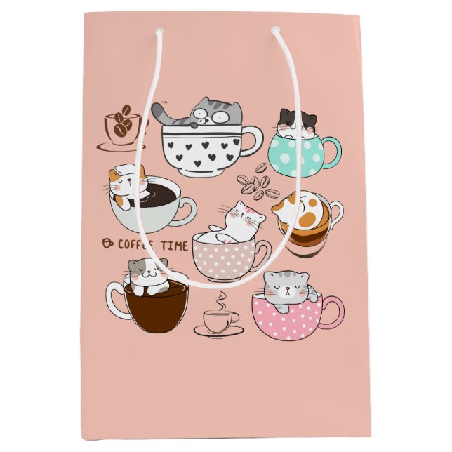  Cats in Coffee Cups Medium Gift Bag (Front)