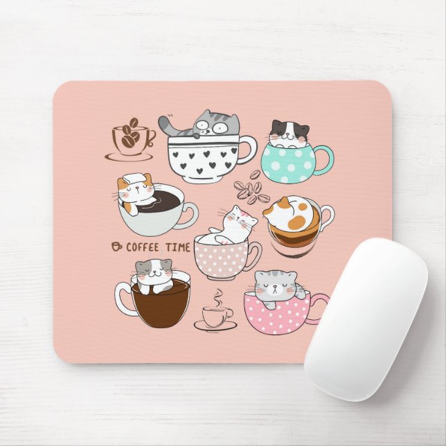Cats in Coffee Cups Mouse Pad (With Mouse)