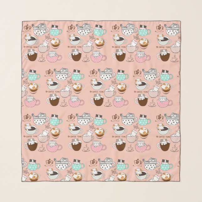  Cats in Coffee Cups Scarf (Front)