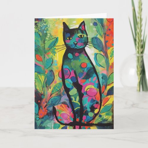 Cats in Colorful Abstract Jungle Card