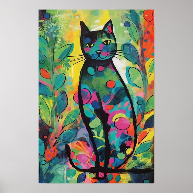 Cats in Colorful Abstract Jungle Poster (Front)