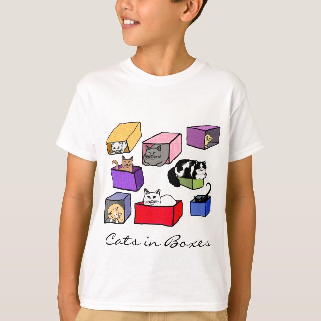 Cats in Colorful Boxes Kids Shirt (Front)