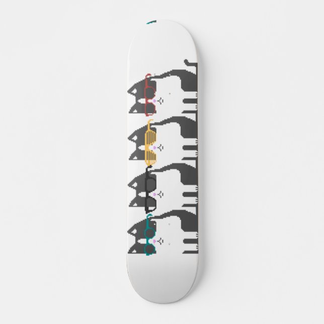 Cats In Glasses Row Pixel Art Skateboard (Front)