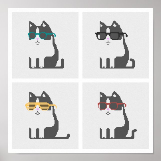 Cats In Glasses Square Pixel Art Poster (Front)