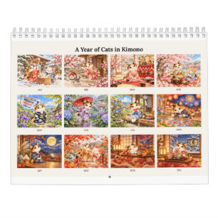 Cats in Kimono 2027 Calendar Japanese Seasons