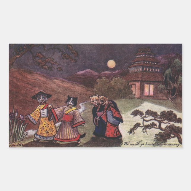Cats in Kimonos Take Late Night Stroll Rectangular Sticker (Front)