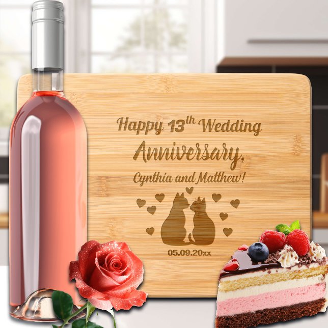Cats in Love 13th Wedding Anniversary  Engraved Cutting Board (Creator Uploaded)