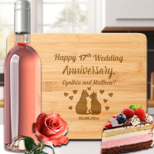 Cats in Love 17th Wedding Anniversary  Engraved Cutting Board
