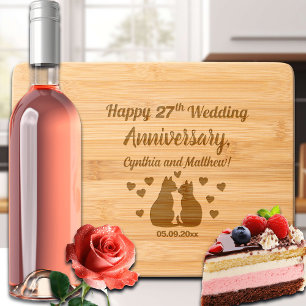 Cats in Love 27th Wedding Anniversary  Engraved Cutting Board
