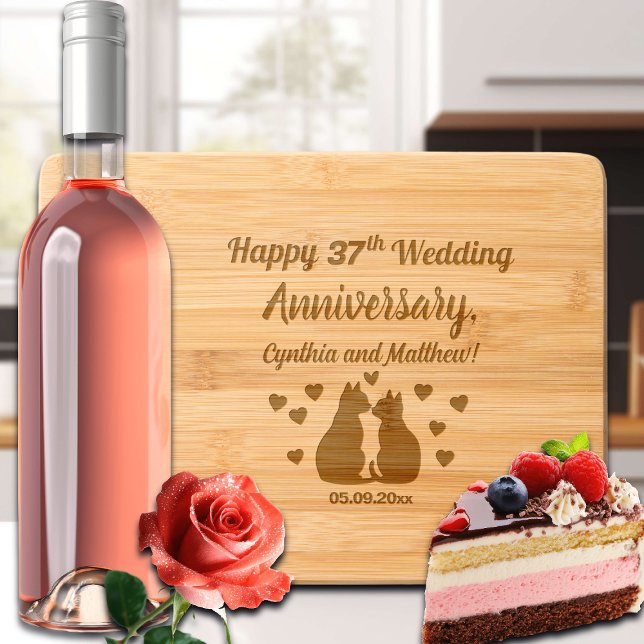 Cats in Love 37th Wedding Anniversary  Engraved Cutting Board (Creator Uploaded)