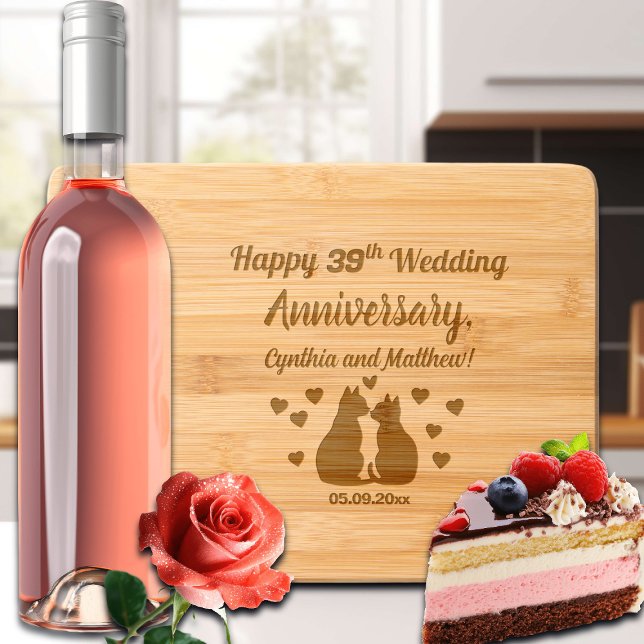 Cats in Love 39th Wedding Anniversary  Engraved Cutting Board (Creator Uploaded)