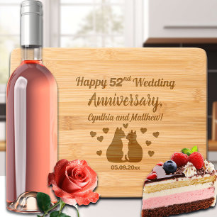 Cats in Love 52nd Wedding Anniversary Engraved Cutting Board