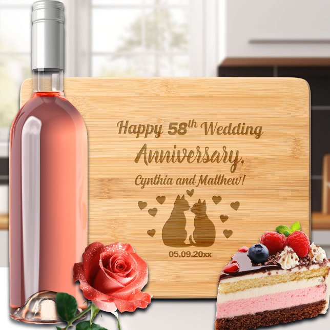 Cats in Love 58th Wedding Anniversary  Engraved Cutting Board (Creator Uploaded)