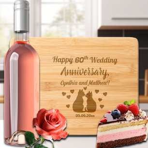 Cats in Love 60th Wedding Anniversary Engraved Cutting Board