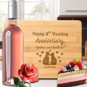 Cats in Love 9th Wedding Anniversary Engraved Cutting Board