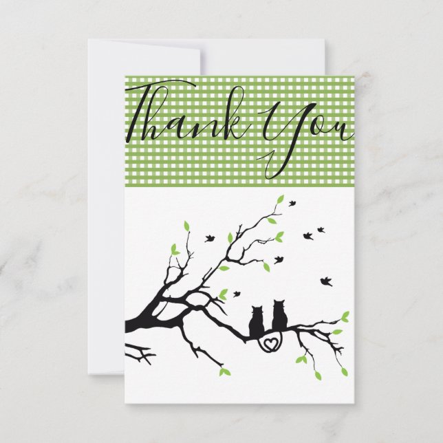 Cats In Love Green Wedding Thank You Card (Front)