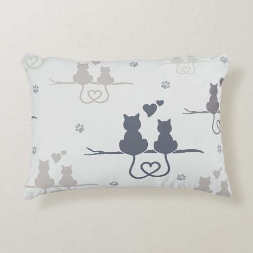 Cats in Love Modern Animal Silhouette Pattern Accent Pillow