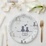 Cats in Love Modern Animal Silhouette Pattern Paper Plates