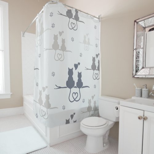 Cats in Love Modern Animal Silhouette Pattern Shower Curtain