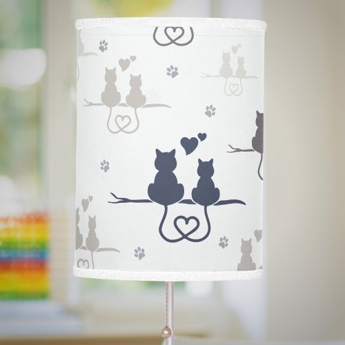 Cats in Love Modern Animal Silhouette Pattern Table Lamp