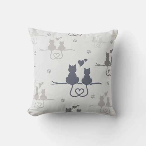 Cats in Love Modern Animal Silhouette Pattern Throw Pillow