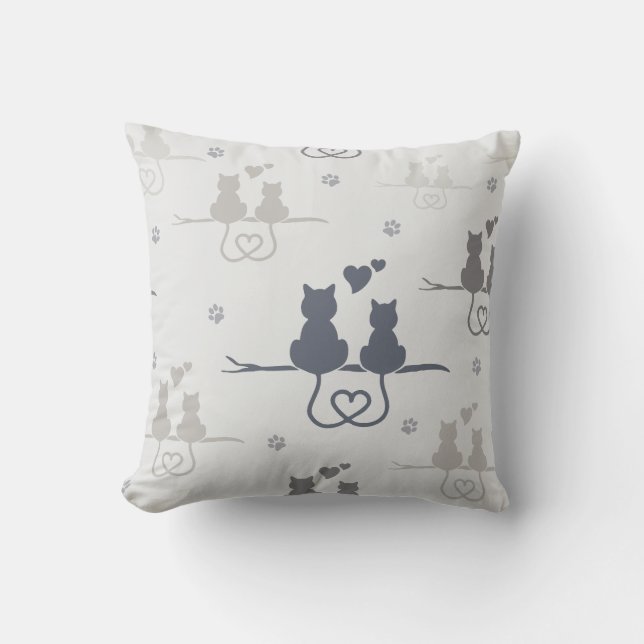 Cats in Love Modern Animal Silhouette Pattern Throw Pillow (Front)