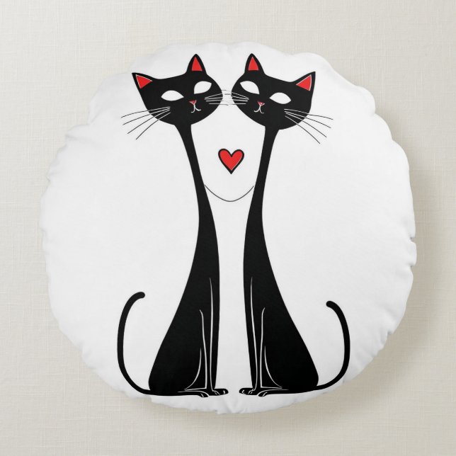 Cats in Love Round Pillow (Front)