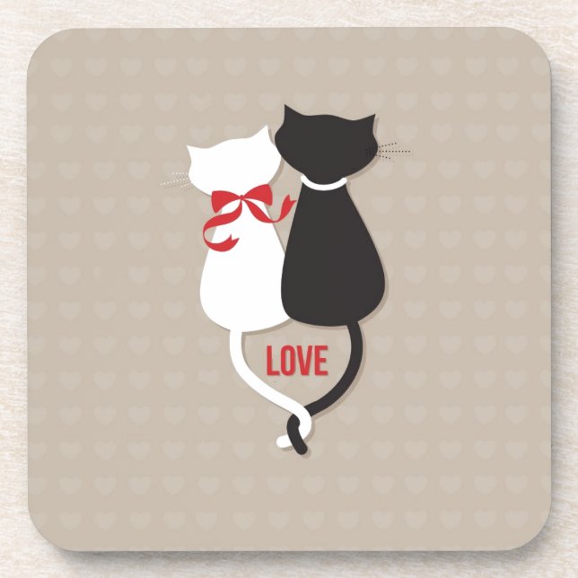 Cats in Love Surrounded by Hearts Coaster (Front)
