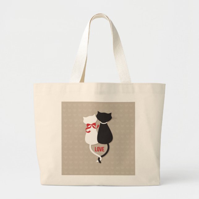 Cats in Love Surrounded by Hearts Large Tote Bag (Front)