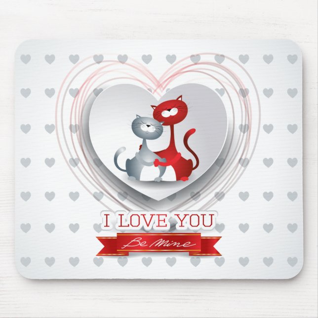 Cats in Love with Heart Mouse Pad (Front)