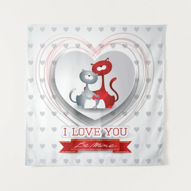 Cats in Love with Heart Tapestry (Front)