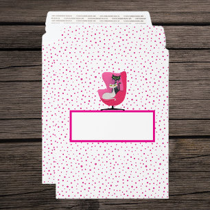 Cats in Mid Century Pink Chair Bright Pink dots Envelope Mailers