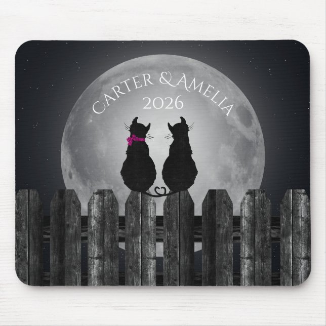 Cats in Moonlight with Names Mouse Pad (Front)