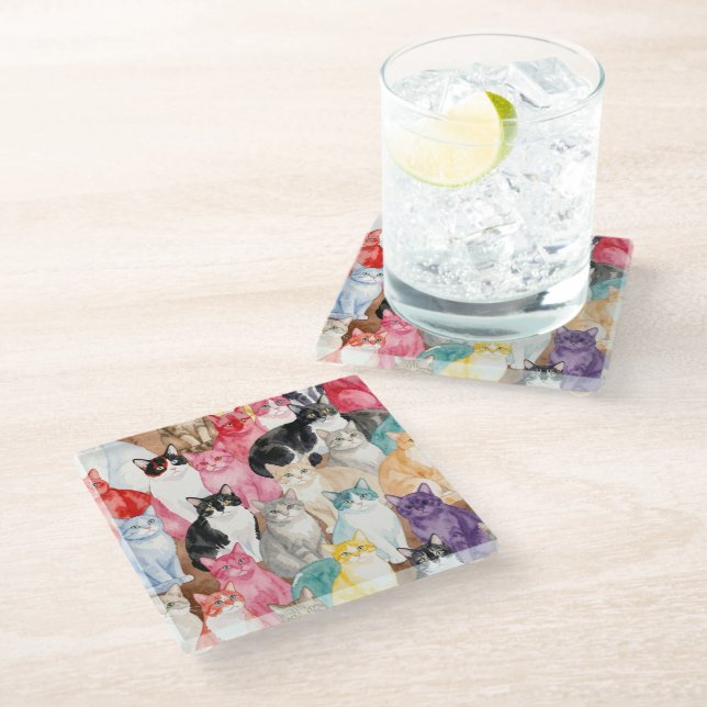 Cats in Multicolour coaster (Angled)