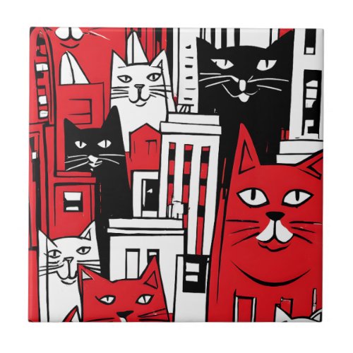 Cats in New York Ceramic Tile